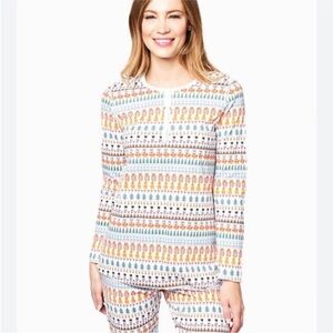 NWOT Roller Rabbit Bands Weave Henley Pajama Top in Woodland Animals Christmas